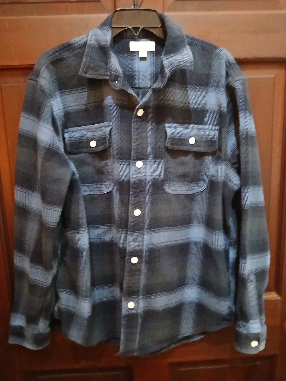 Men's Free Assembly Blue and Black Plaid Button-Up Flannel Shirt Size XL